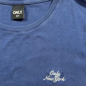 Only NY Script Logo Embroidered T-Shirt Mens L Navy Blue Cotton Made in USA